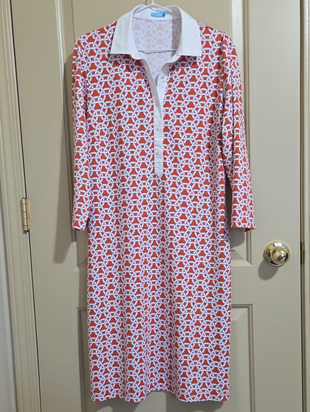 J. McLaughin Women Coral and White Patterned Polo-Style  Dress